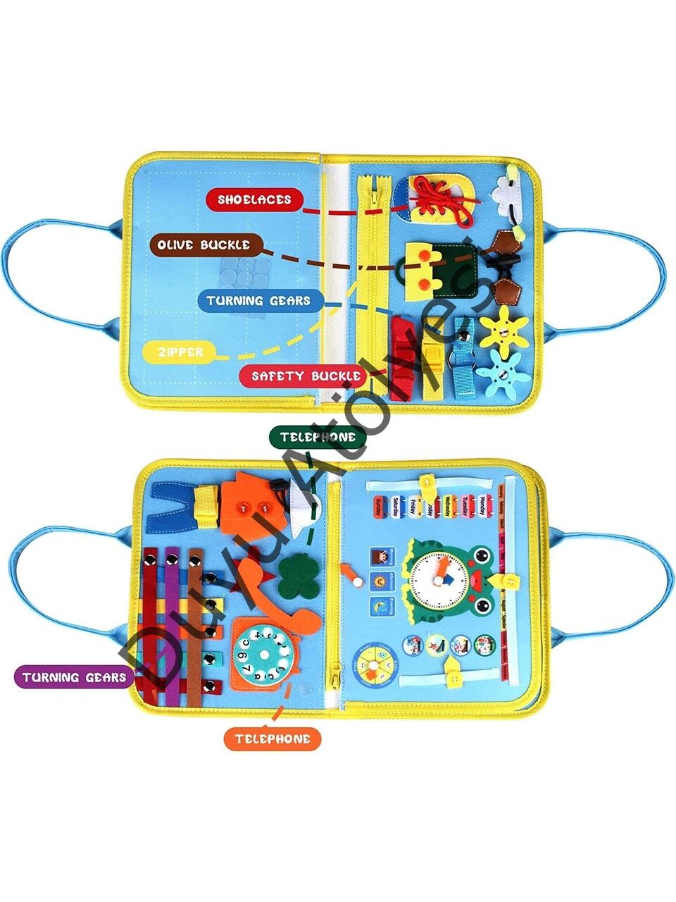 Montessori Keçe Eğitim Çantası Busy Board- Mavi 4 Sayfa